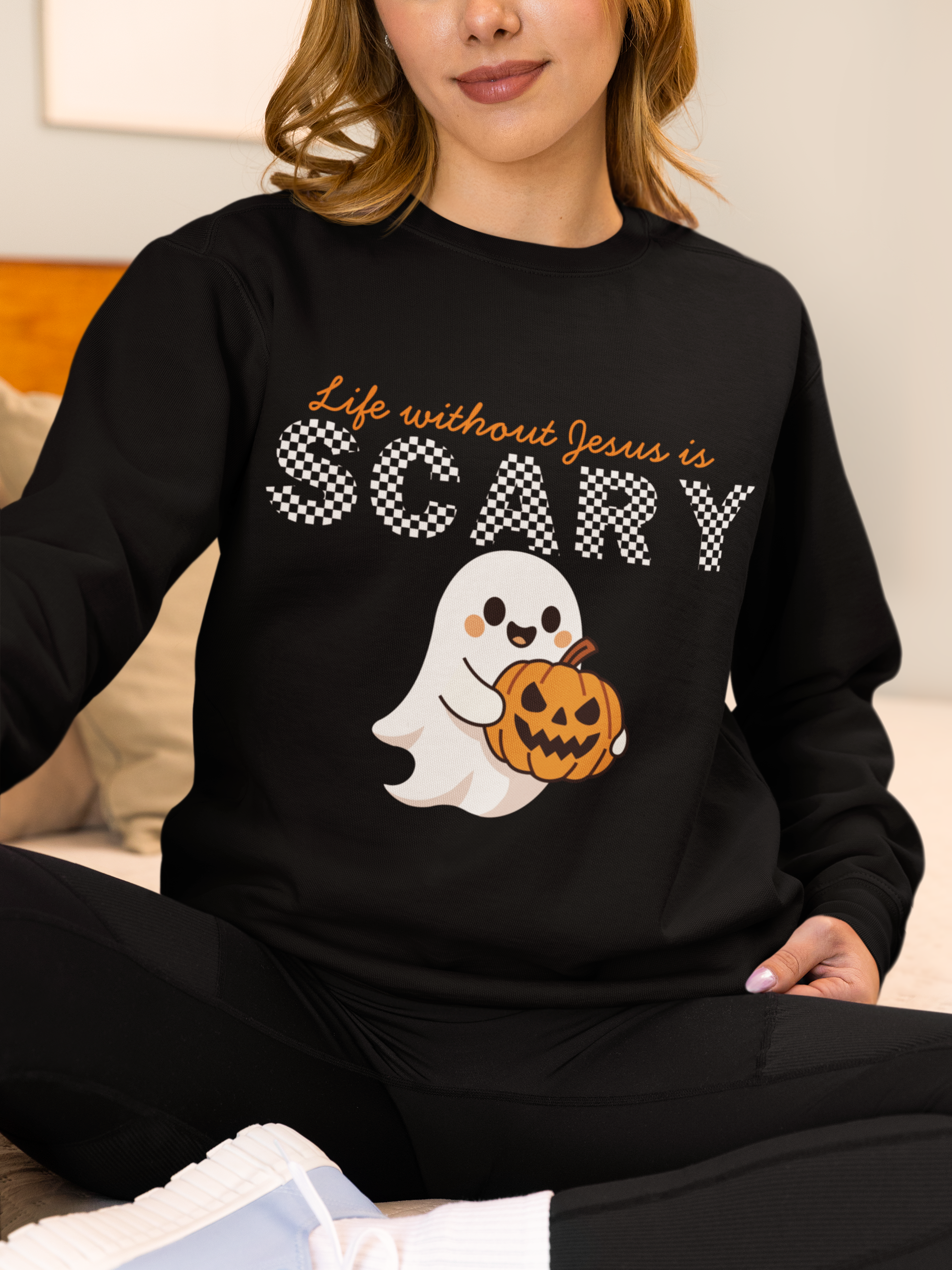 Christian Halloween Sweatshirt, Life Without Jesus Is Scary, Halloween Crewneck, Faith Based Fall Shirt