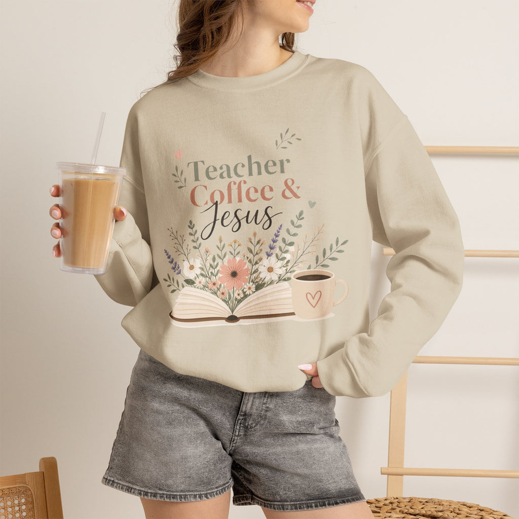 Teacher Sweatshirt, Teacher Coffee Jesus Crewneck, Christian Teacher Gift, Teacher Appreciation Shirt