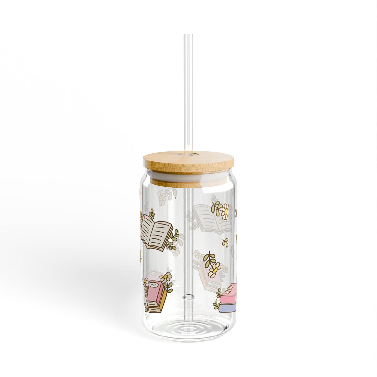 Book Lover Glass Tumbler | Floral Book Tumbler | Cozy Reader Gift | Cute Library Tumbler Glass, 16oz