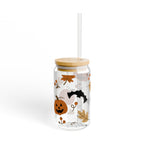Halloween Glass Tumbler | Cute Spooky Tumbler | Pumpkin & Bat Tumbler | Fall Drinkware | Halloween Gift  Glass, 16oz