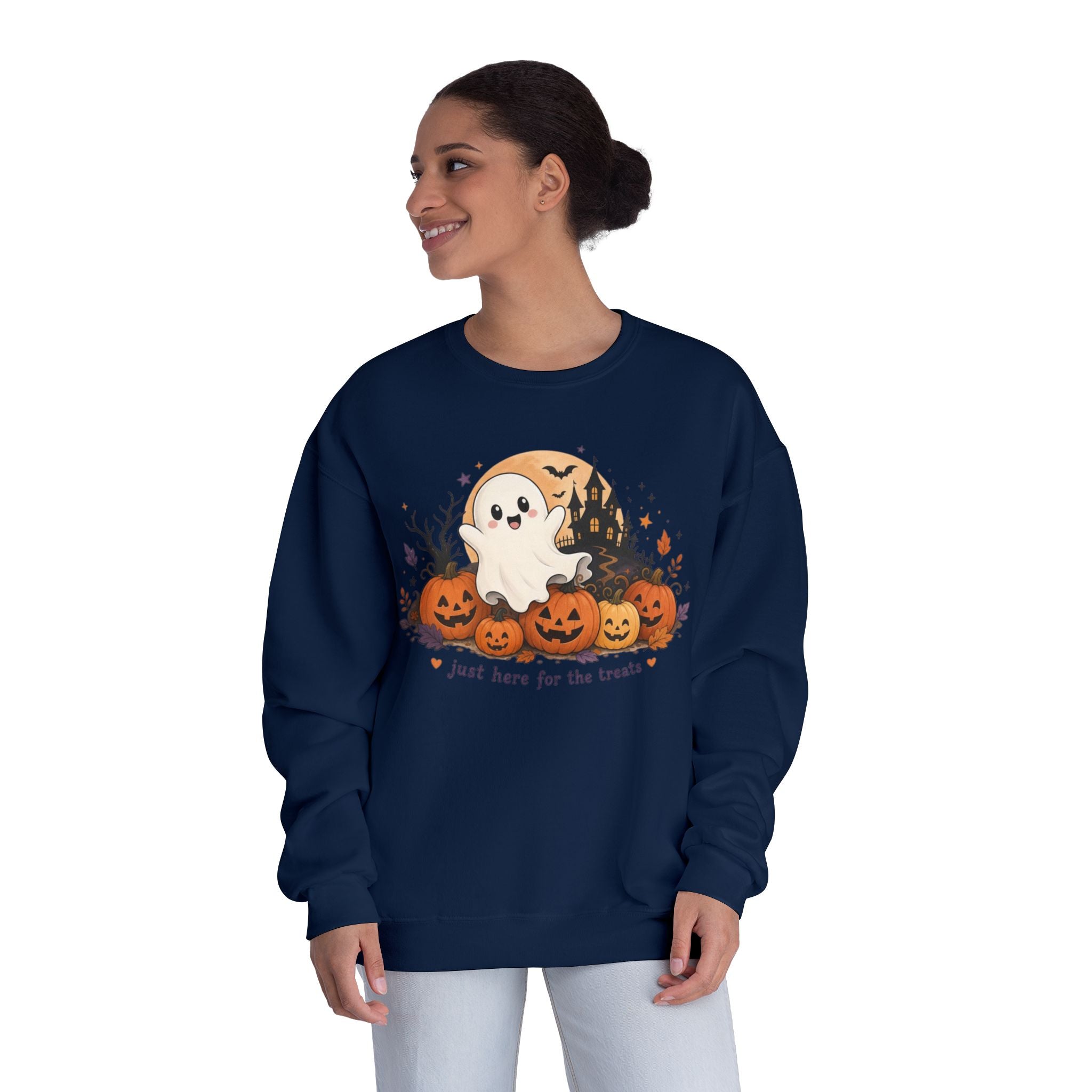 Just Here for the Treats Sweatshirt, Halloween Ghost Sweatshirt, Cute Halloween Shirt, Pumpkin Sweatshirt, Spooky Season Gift