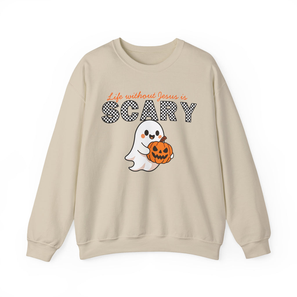 Christian Halloween Sweatshirt, Life Without Jesus Is Scary, Halloween Crewneck, Faith Based Fall Shirt