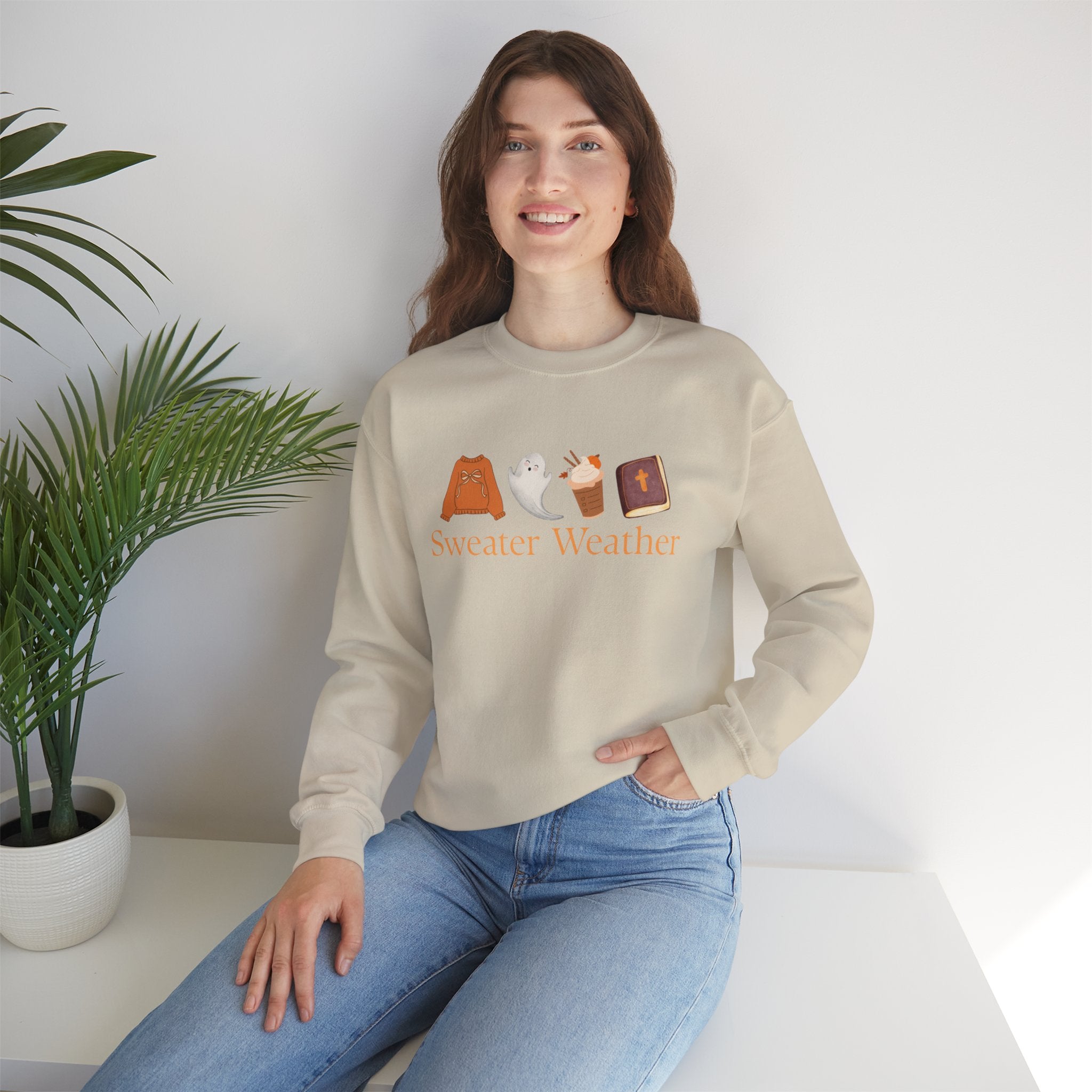 Sweater Weather Sweatshirt, Fall Ghost Sweatshirt, Cozy Autumn Crewneck, Cute Halloween Pullover, Fall Gift