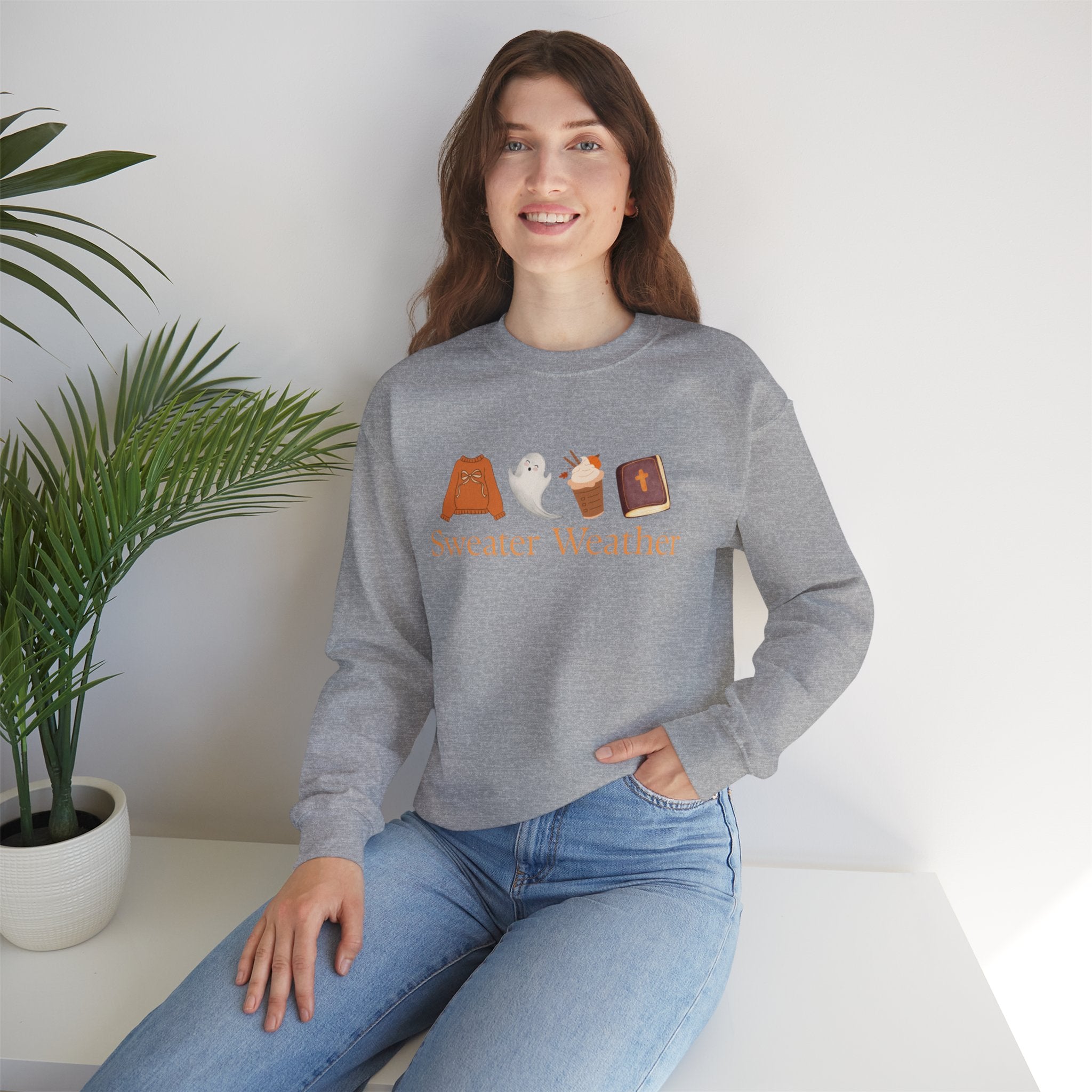 Sweater Weather Sweatshirt, Fall Ghost Sweatshirt, Cozy Autumn Crewneck, Cute Halloween Pullover, Fall Gift