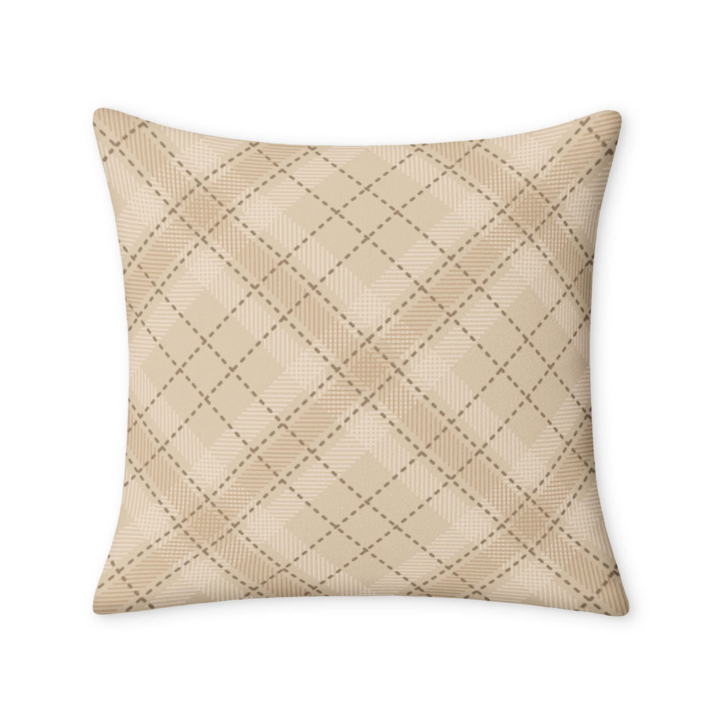 Beige Quilted Plaid Throw Pillow Case — Neutral Farmhouse Decorative Cover