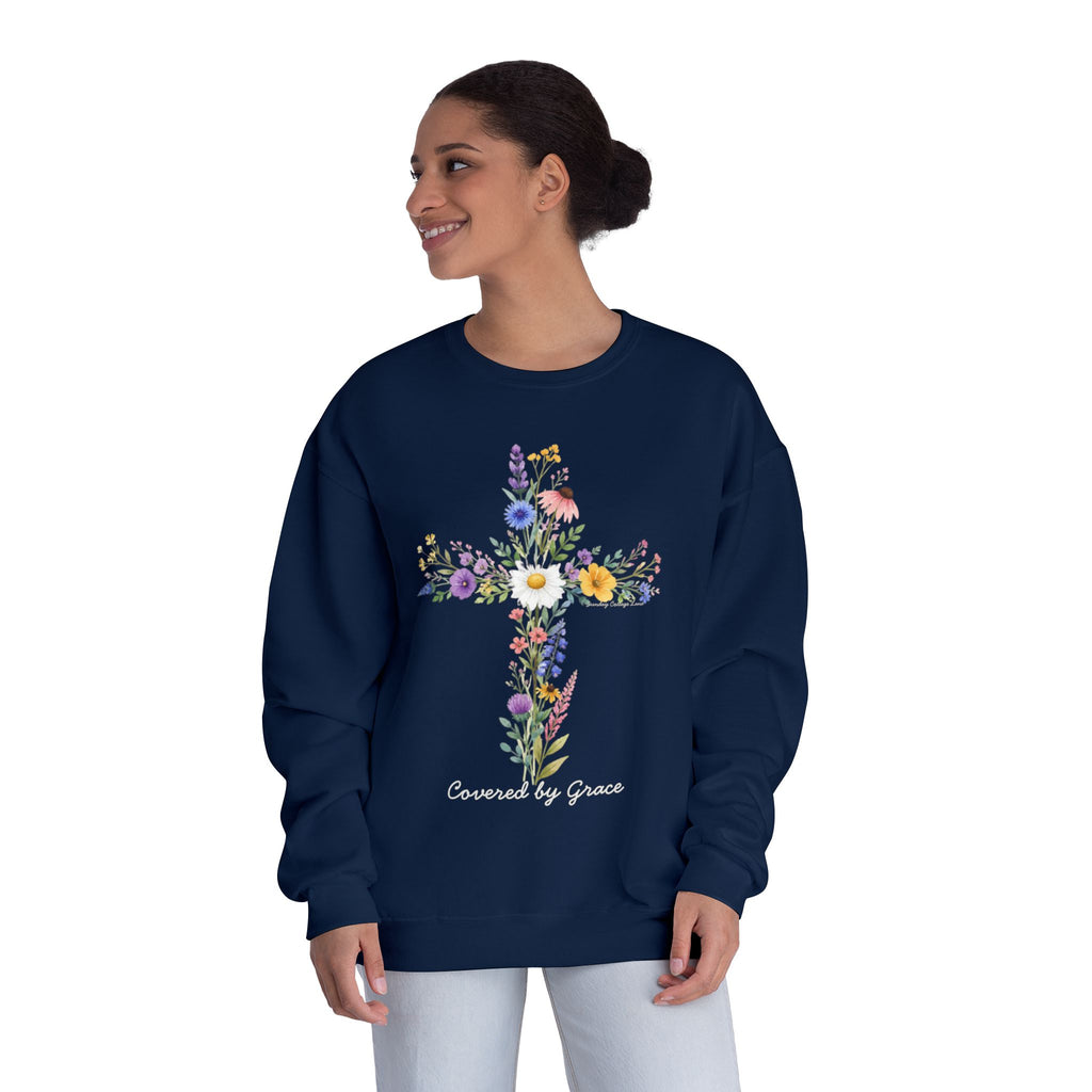 Covered by Grace Shirt, Christian Floral Shirt, Faith Based Shirt, Christian Women’s Gift, Cross Shirt, Inspirational Christian Shirt