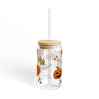 Halloween Glass Tumbler | Cute Spooky Tumbler | Pumpkin & Bat Tumbler | Fall Drinkware | Halloween Gift  Glass, 16oz