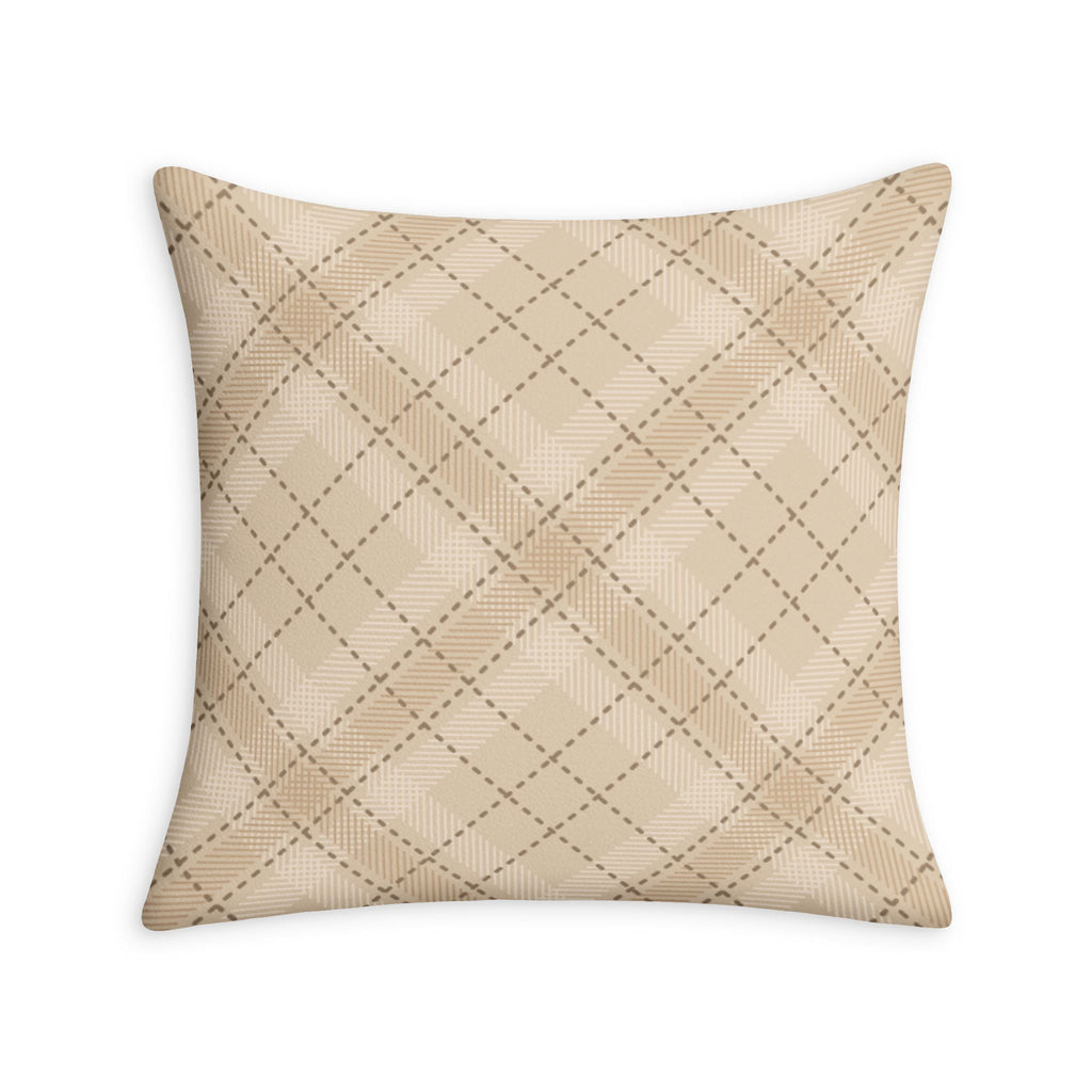 Beige Quilted Plaid Throw Pillow Case — Neutral Farmhouse Decorative Cover