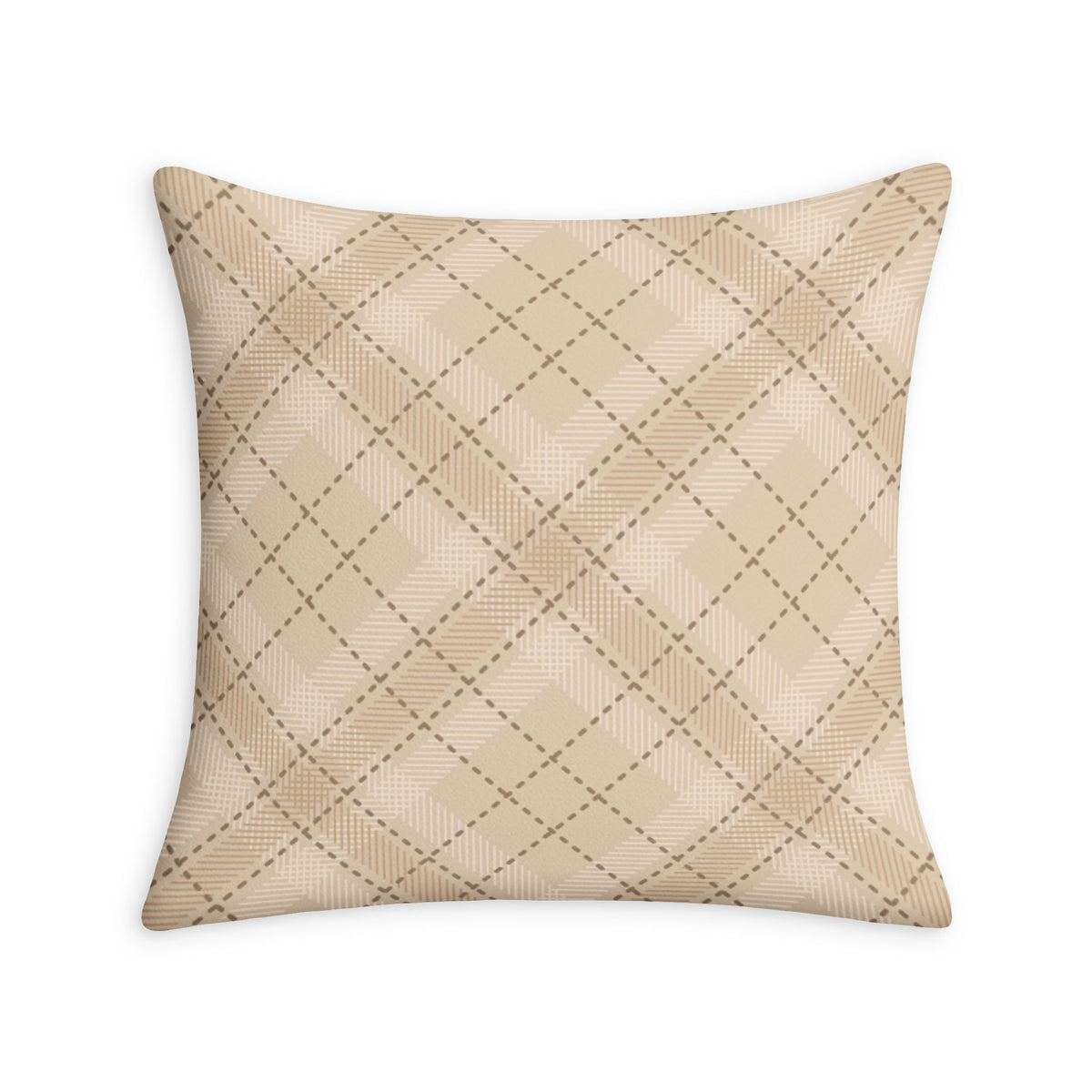 Beige Quilted Plaid Throw Pillow Case — Neutral Farmhouse Decorative Cover