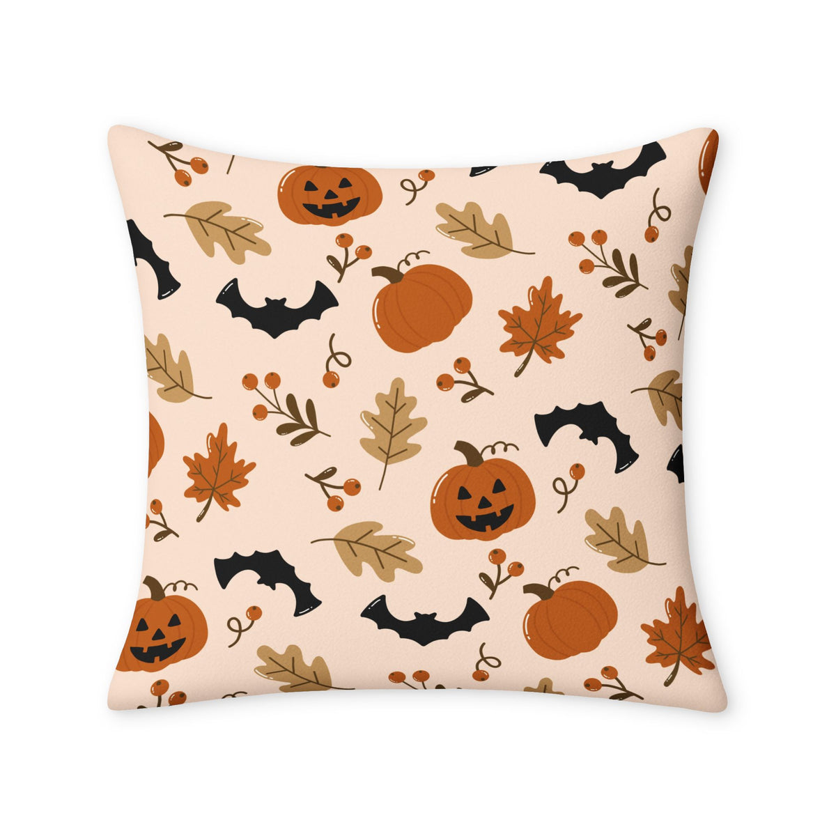 Halloween Pumpkin & Bat Throw Pillow Case — Autumn Leaves Decorative Cushion Cover
