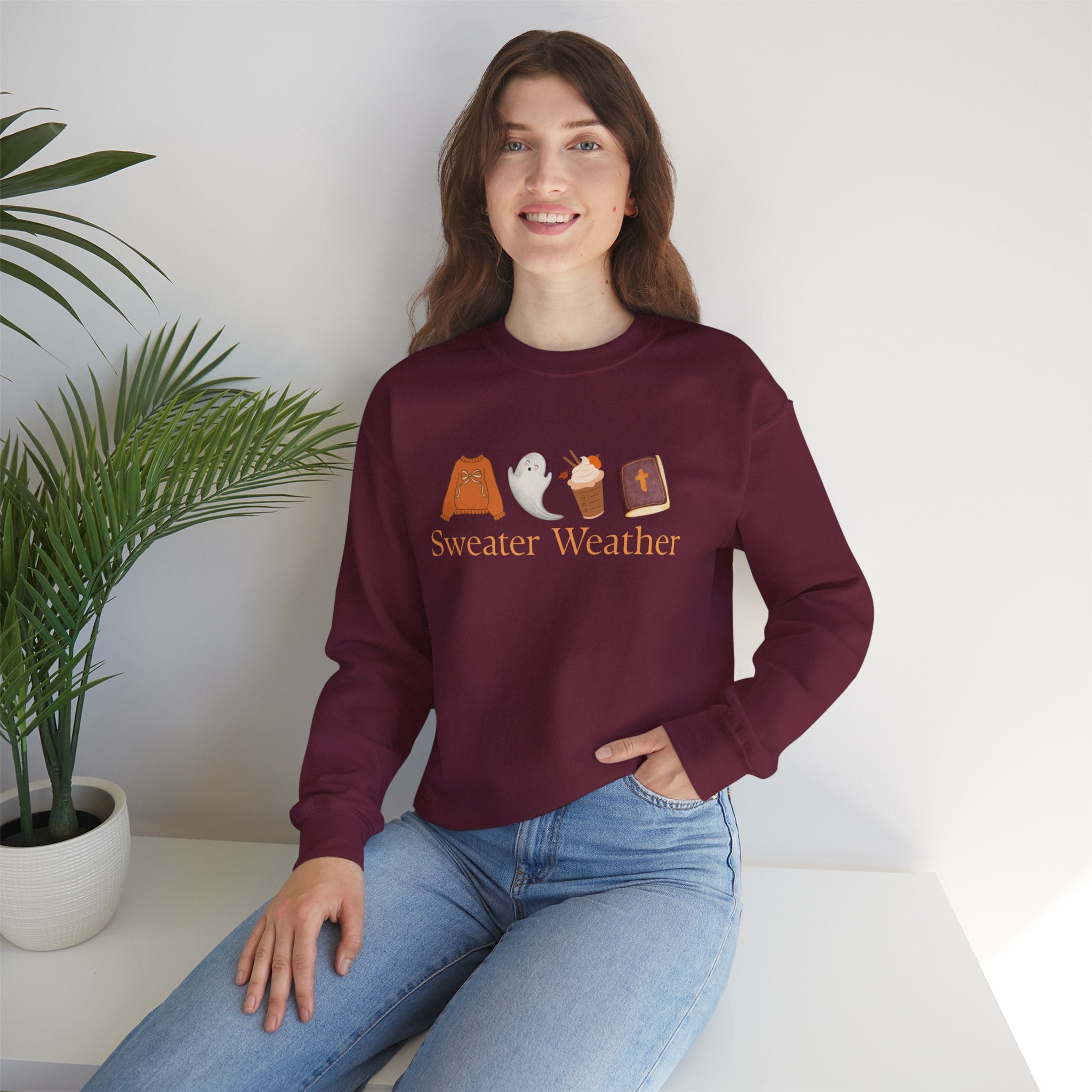 Sweater Weather Sweatshirt, Fall Ghost Sweatshirt, Cozy Autumn Crewneck, Cute Halloween Pullover, Fall Gift