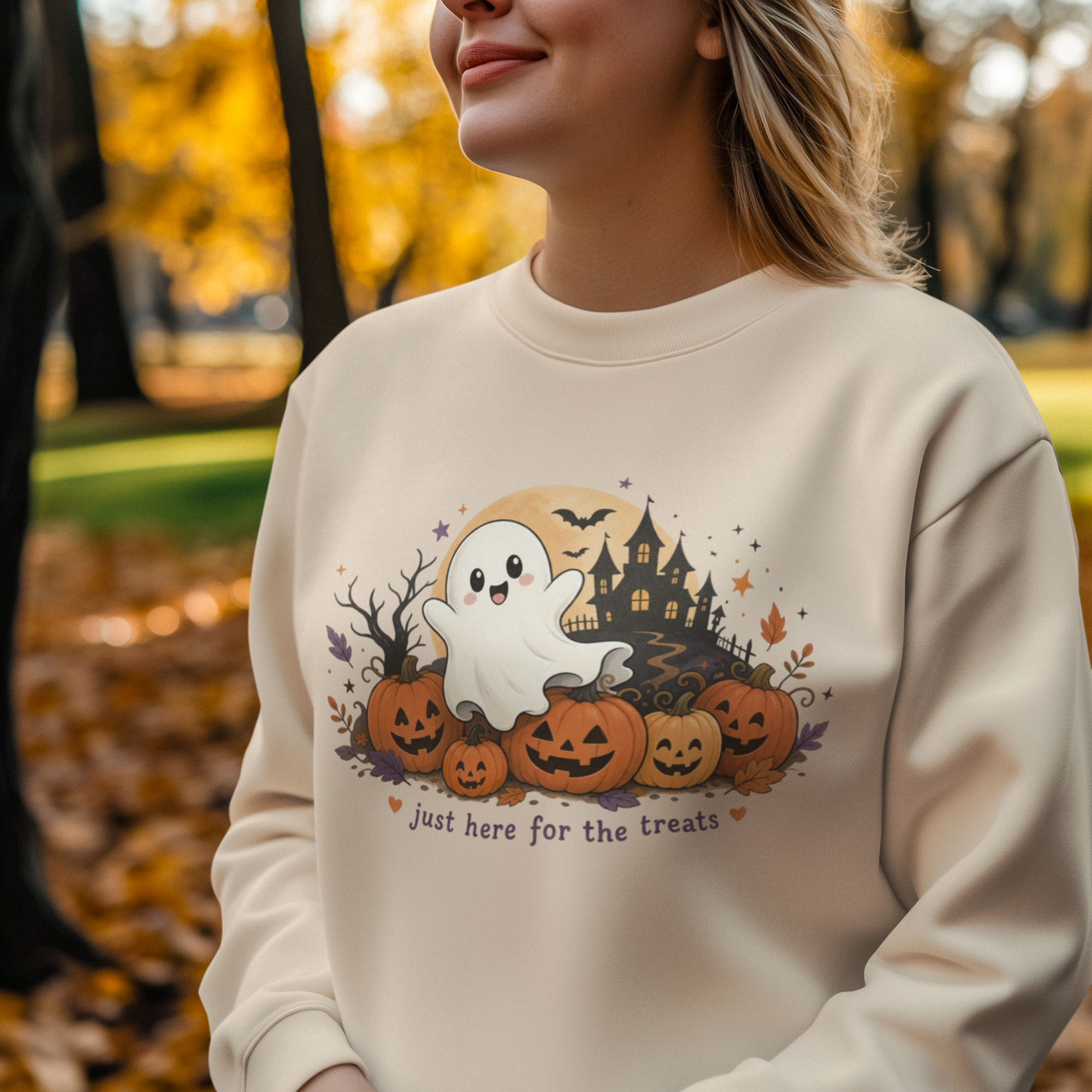 Just Here for the Treats Sweatshirt, Halloween Ghost Sweatshirt, Cute Halloween Shirt, Pumpkin Sweatshirt, Spooky Season Gift