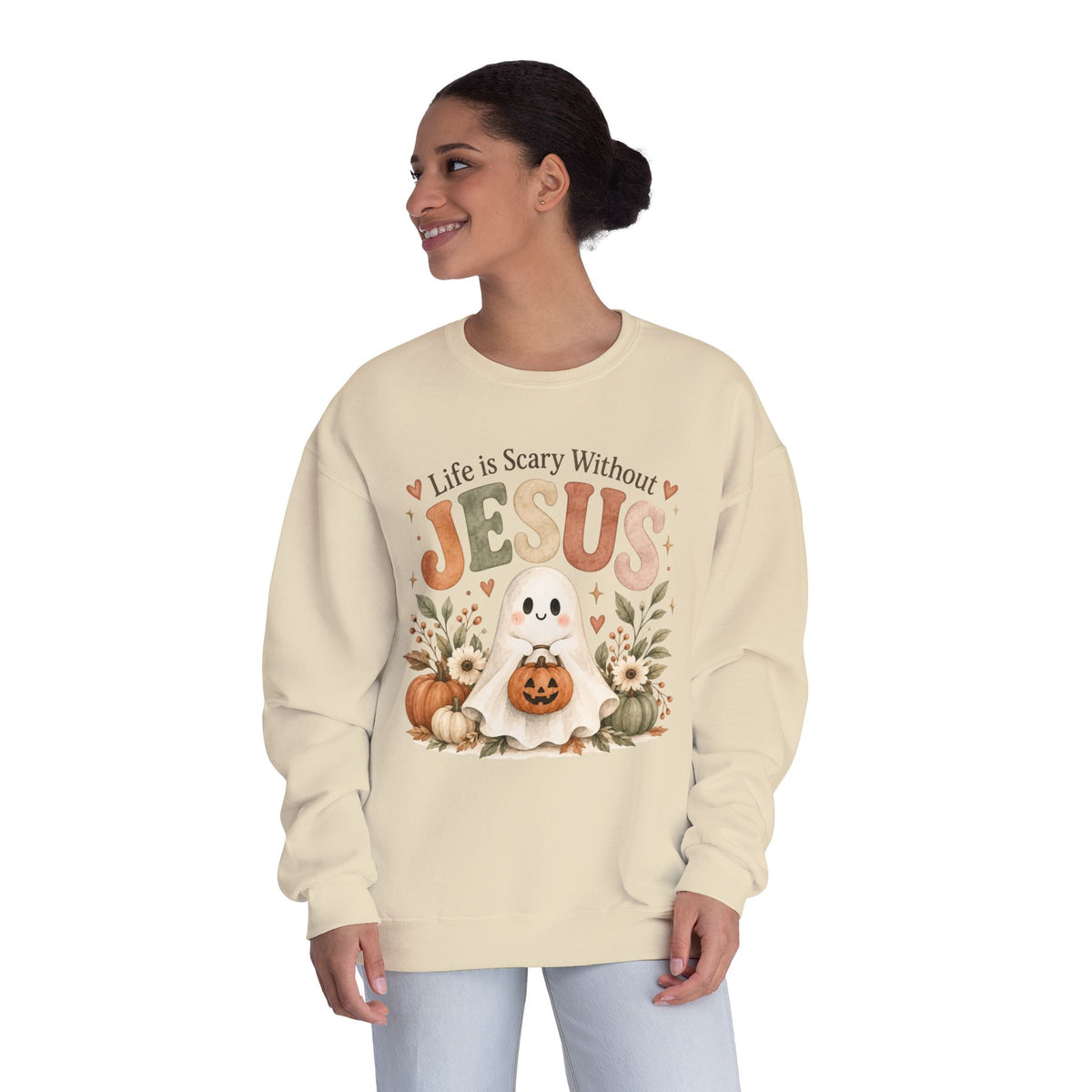 Christian Halloween Sweatshirt, Life Without Jesus Is Scary, Halloween Crewneck, Faith Based Fall Shirt