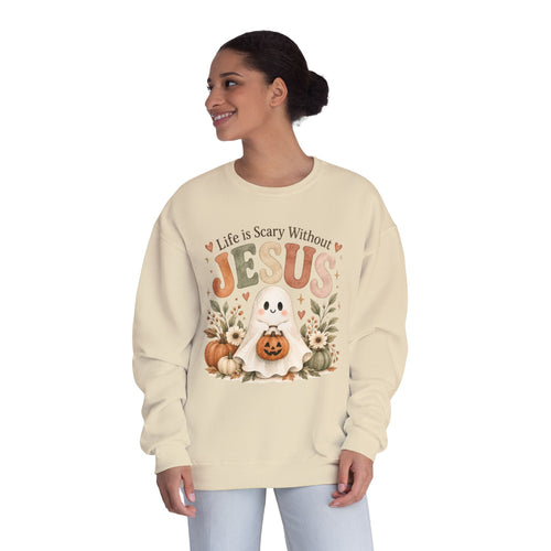 Christian Halloween Sweatshirt, Life Without Jesus Is Scary, Halloween Crewneck, Faith Based Fall Shirt