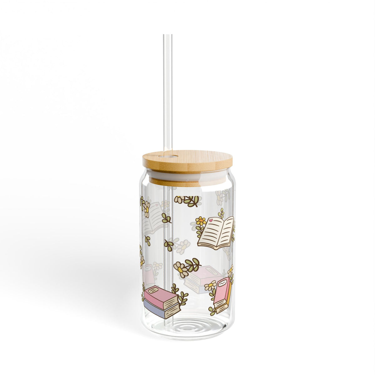 Book Lover Glass Tumbler | Floral Book Tumbler | Cozy Reader Gift | Cute Library Tumbler Glass, 16oz