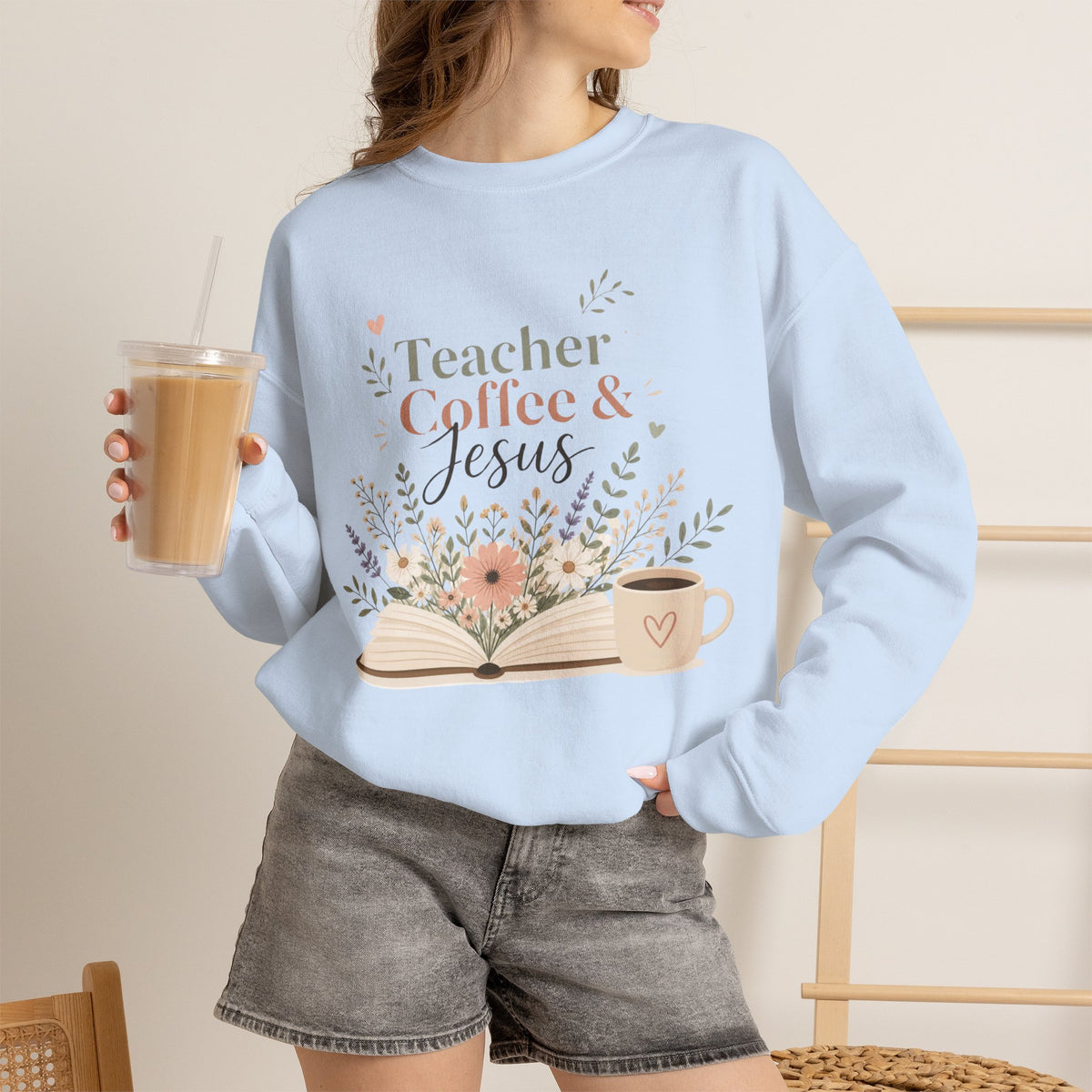 Teacher Sweatshirt, Teacher Coffee Jesus Crewneck, Christian Teacher Gift, Teacher Appreciation Shirt
