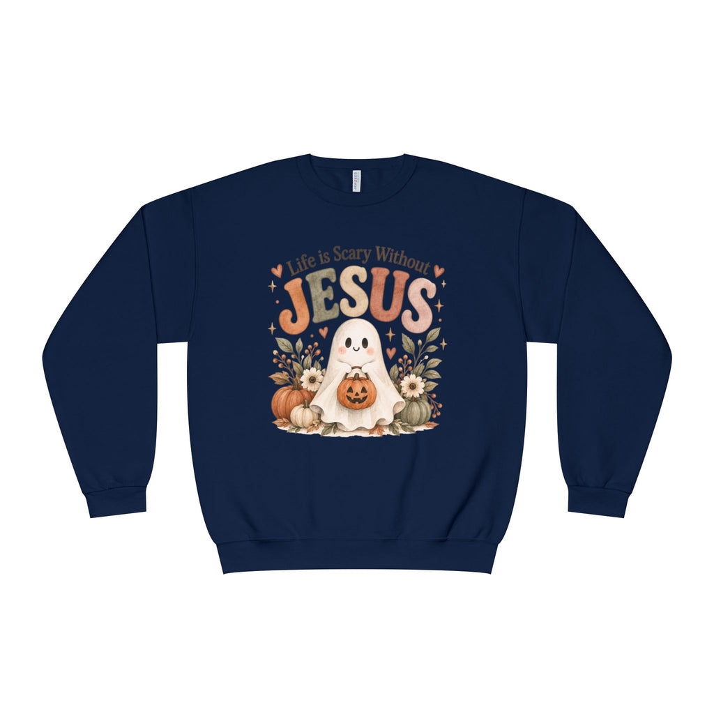 Christian Halloween Sweatshirt, Life Without Jesus Is Scary, Halloween Crewneck, Faith Based Fall Shirt