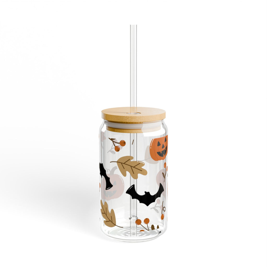Halloween Glass Tumbler | Cute Spooky Tumbler | Pumpkin & Bat Tumbler | Fall Drinkware | Halloween Gift  Glass, 16oz