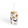 Halloween Glass Tumbler | Cute Spooky Tumbler | Pumpkin & Bat Tumbler | Fall Drinkware | Halloween Gift  Glass, 16oz