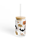 Halloween Glass Tumbler | Cute Spooky Tumbler | Pumpkin & Bat Tumbler | Fall Drinkware | Halloween Gift  Glass, 16oz