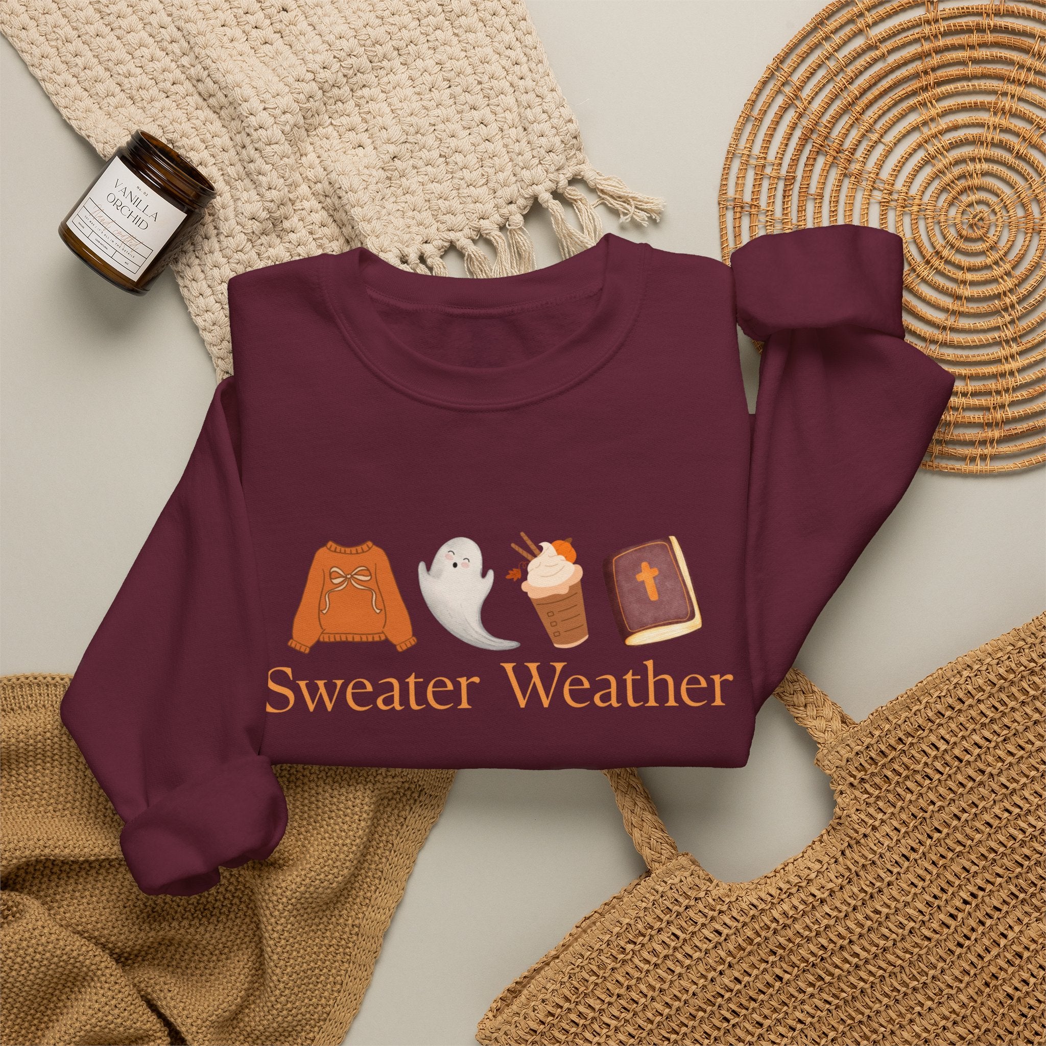 Sweater Weather Sweatshirt, Fall Ghost Sweatshirt, Cozy Autumn Crewneck, Cute Halloween Pullover, Fall Gift