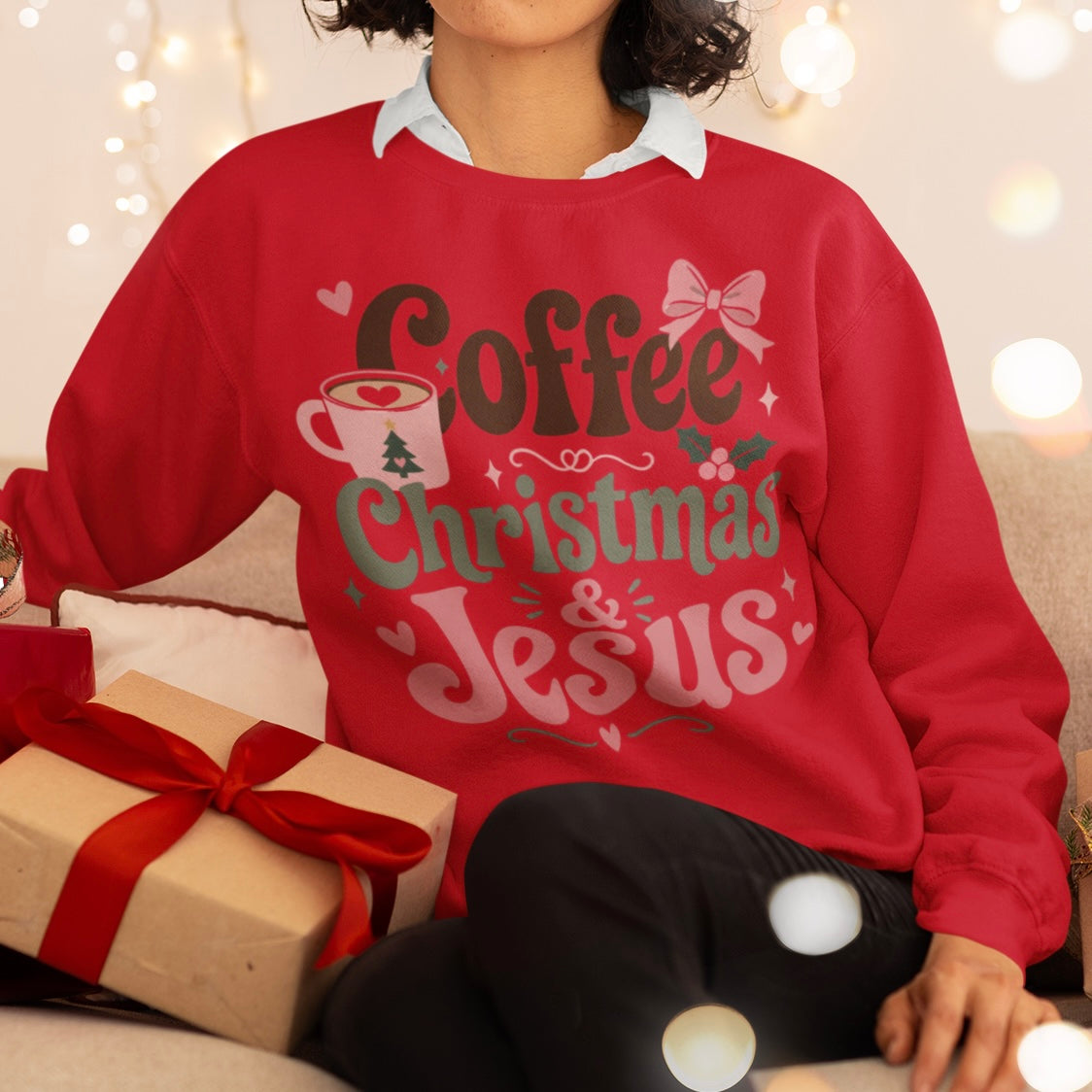 Coffee, Christmas & Jesus Sweatshirt | Christmas Sweatshirt | Christian Christmas Sweatshirt | Cozy Holiday Pullover
