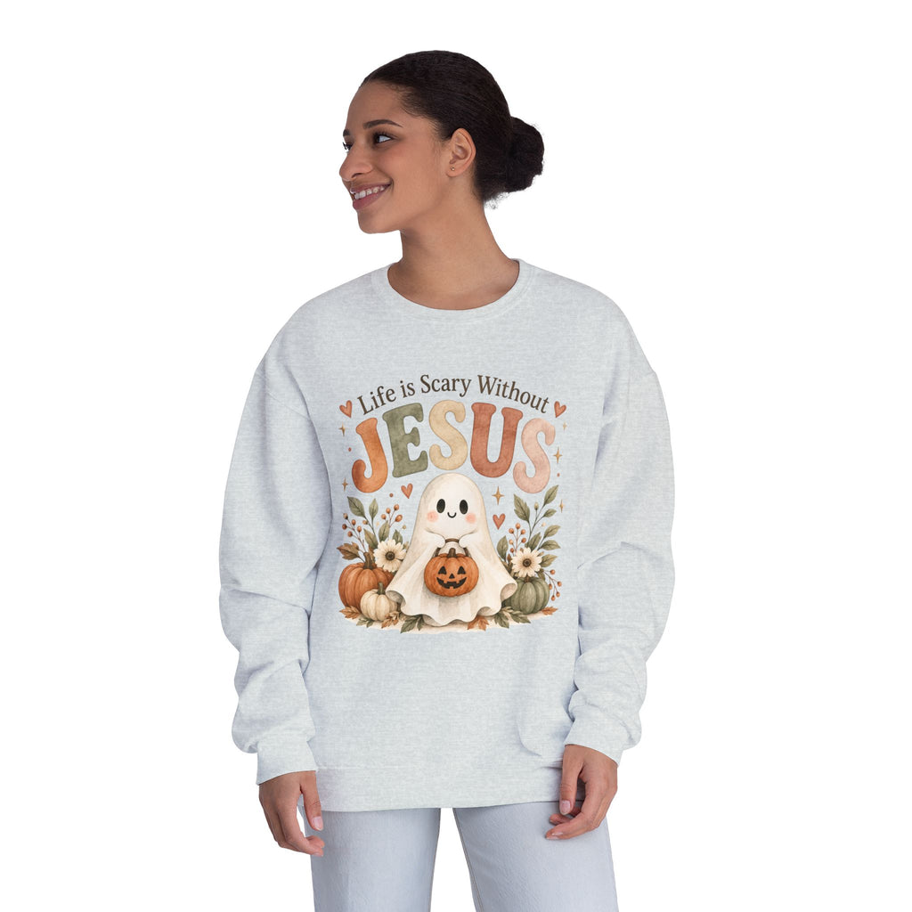 Christian Halloween Sweatshirt, Life Without Jesus Is Scary, Halloween Crewneck, Faith Based Fall Shirt