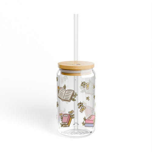 Book Lover Glass Tumbler | Floral Book Tumbler | Cozy Reader Gift | Cute Library Tumbler Glass, 16oz