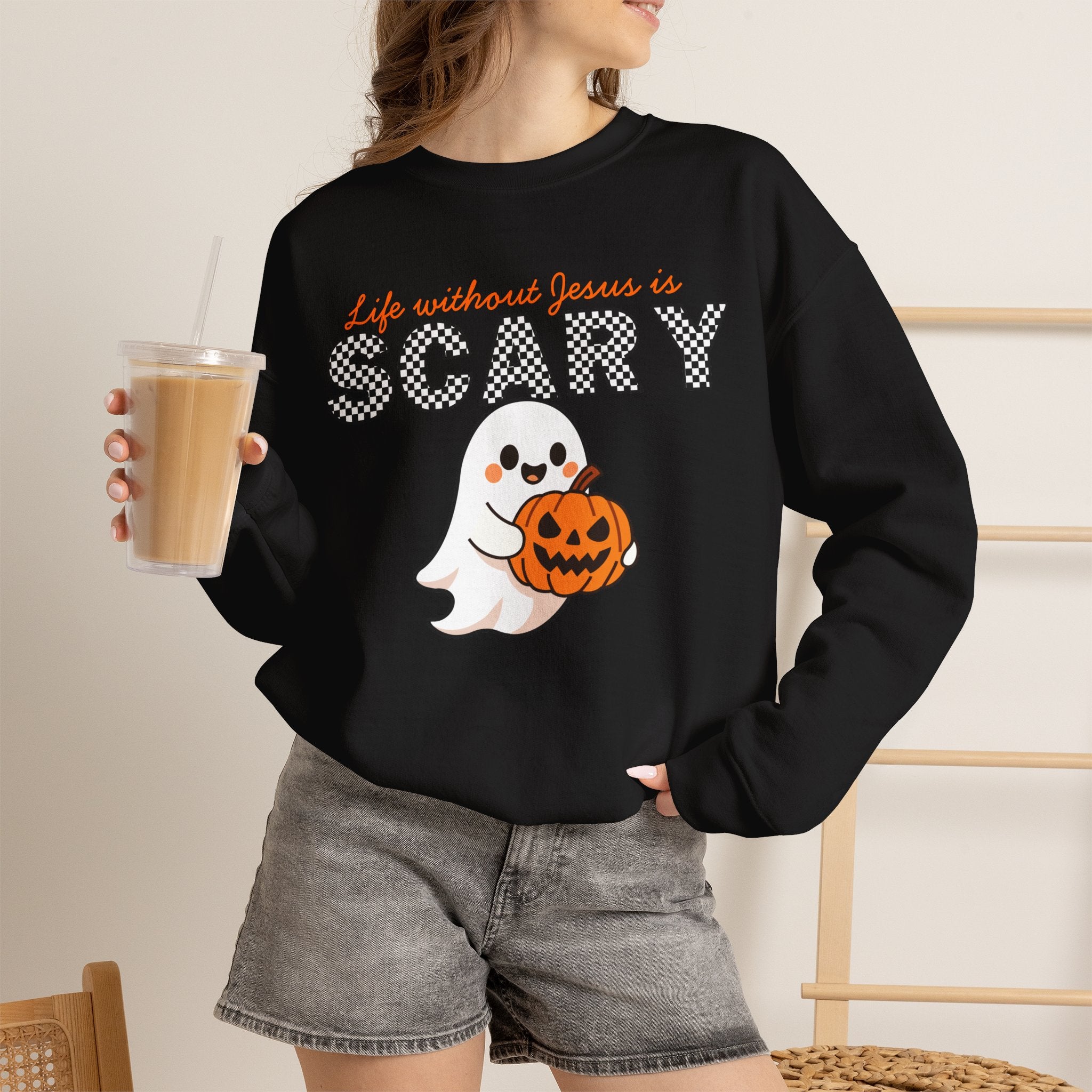 Christian Halloween Sweatshirt, Life Without Jesus Is Scary, Halloween Crewneck, Faith Based Fall Shirt