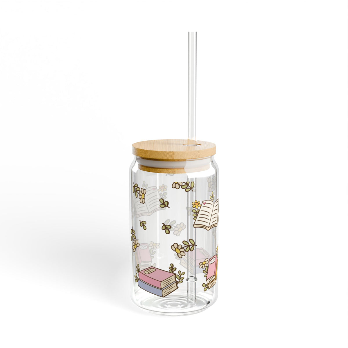 Book Lover Glass Tumbler | Floral Book Tumbler | Cozy Reader Gift | Cute Library Tumbler Glass, 16oz