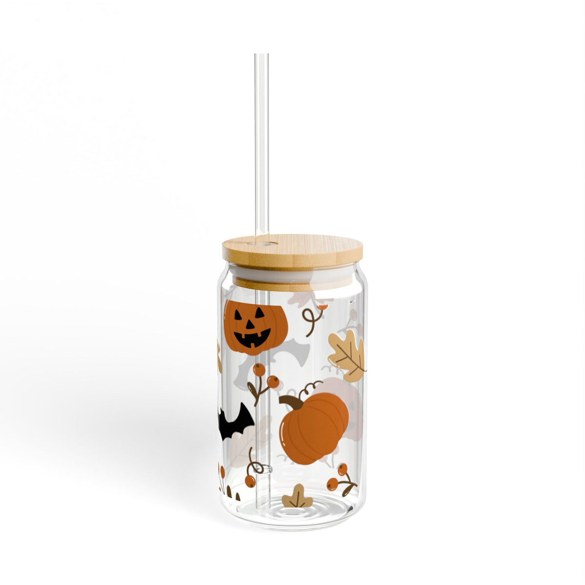 Halloween Glass Tumbler | Cute Spooky Tumbler | Pumpkin & Bat Tumbler | Fall Drinkware | Halloween Gift  Glass, 16oz