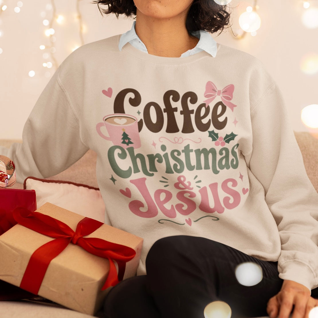 Coffee, Christmas & Jesus Sweatshirt | Christmas Sweatshirt | Christian Christmas Sweatshirt | Cozy Holiday Pullover