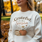 Grateful for This Season Sweatshirt, Fall Floral Shirt, Pumpkin Coffee Sweatshirt, Cozy Autumn Pullover, Thankful Season Shirt