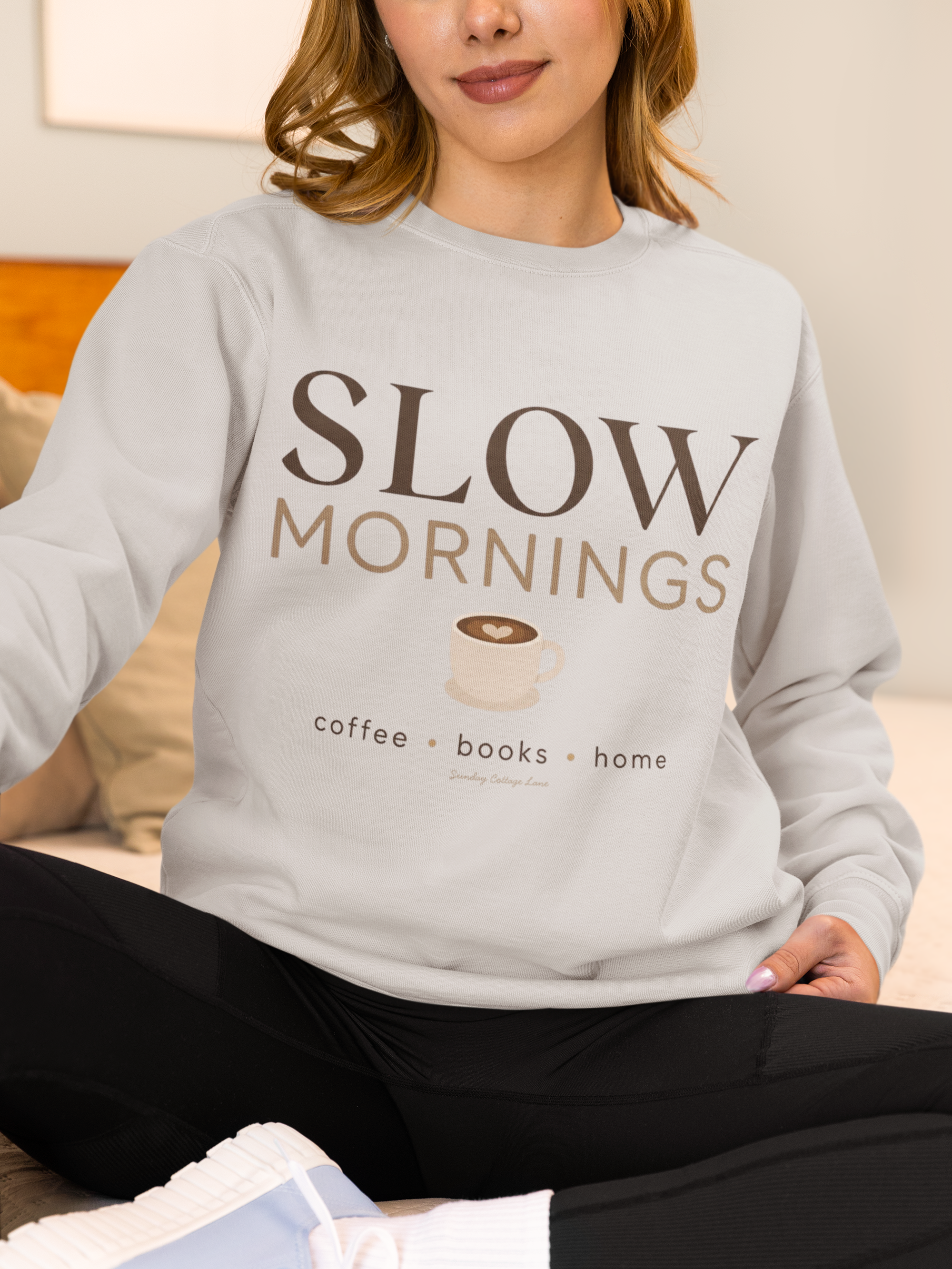 Slow Mornings Shirt, Coffee Books Home Sweatshirt, Cozy Morning Shirt, Women’s Book Lover Shirt