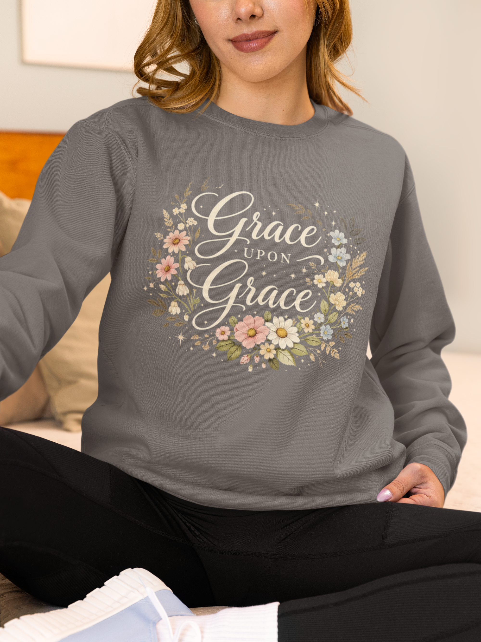 Grace Upon Grace Sweatshirt, Christian Faith Shirt, Grace Shirt, Floral Christian Crewneck, Bible Verse Inspired Gift, Faith Pullover