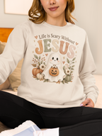Christian Halloween Sweatshirt, Life Without Jesus Is Scary, Halloween Crewneck, Faith Based Fall Shirt