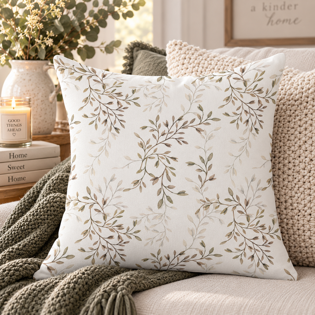Neutral Botanical Throw Pillow Case