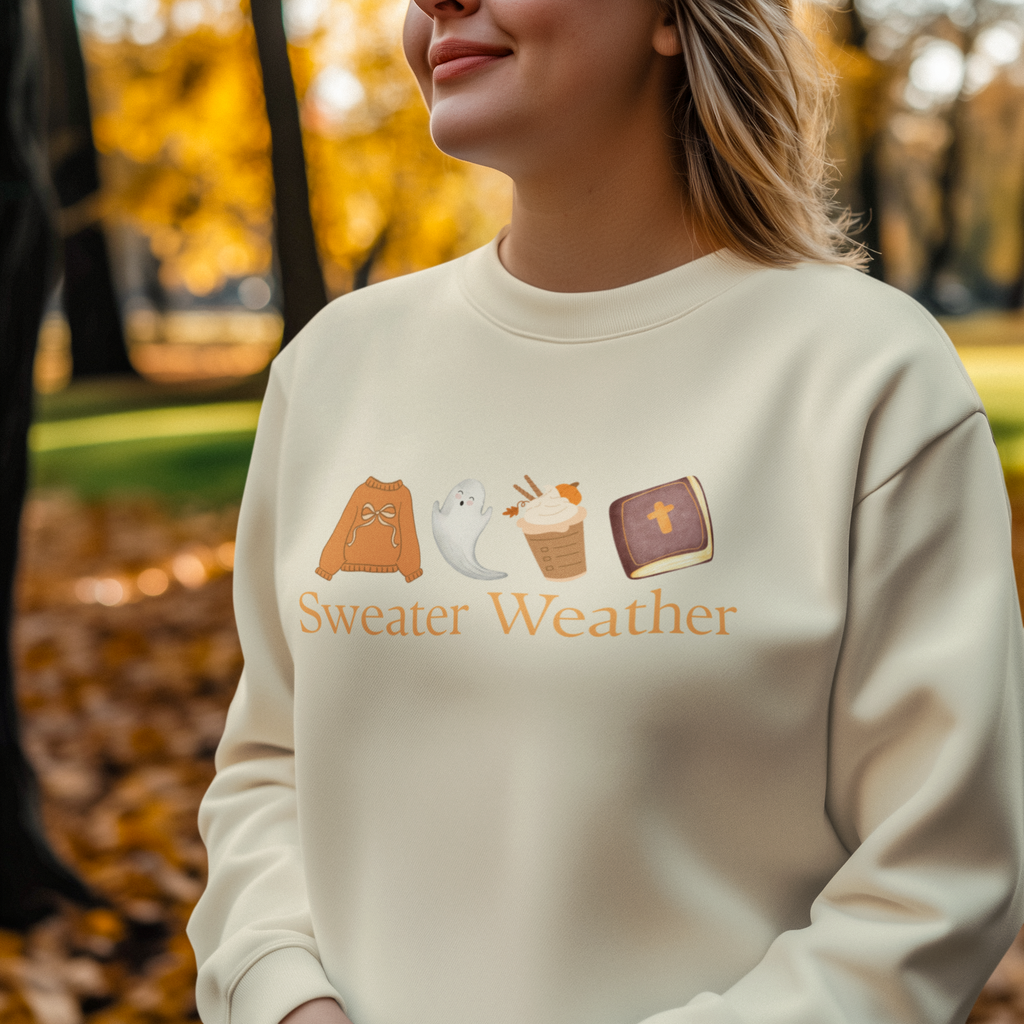 Sweater Weather Sweatshirt, Fall Ghost Sweatshirt, Cozy Autumn Crewneck, Cute Halloween Pullover, Fall Gift