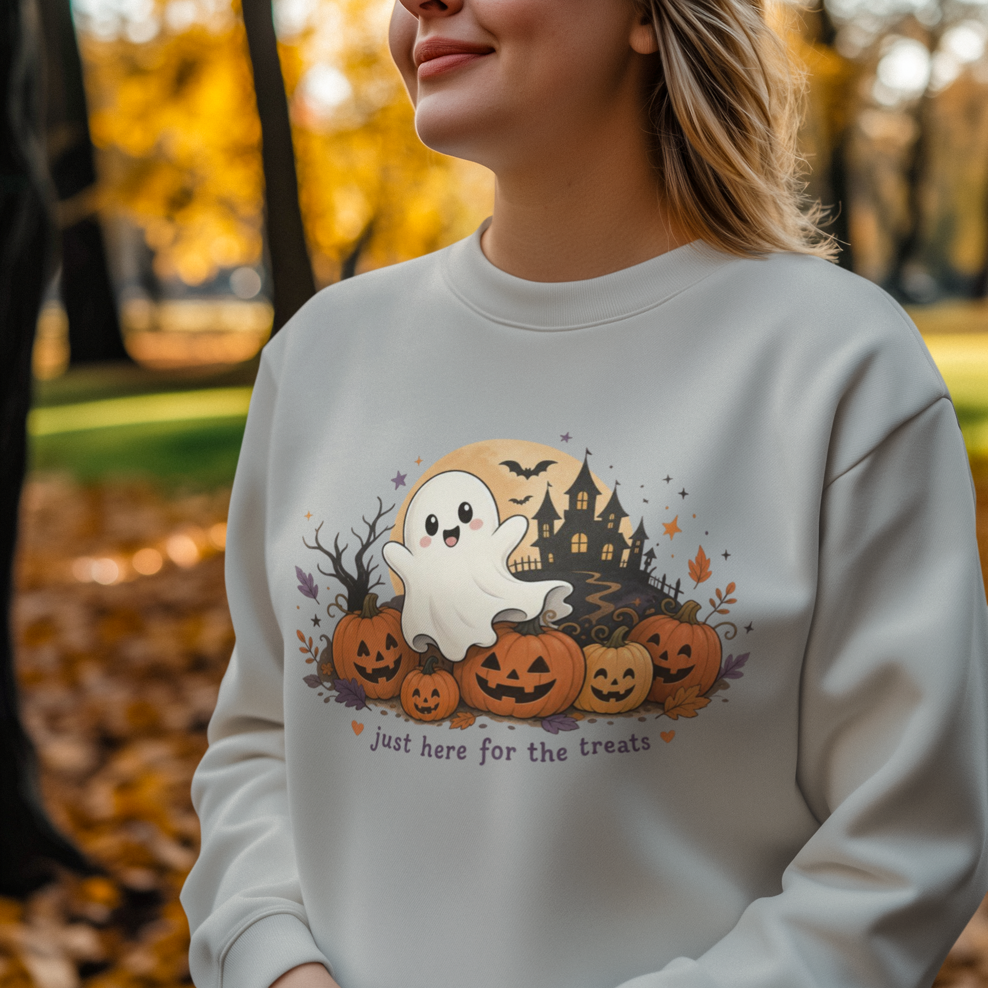 Just Here for the Treats Sweatshirt, Halloween Ghost Sweatshirt, Cute Halloween Shirt, Pumpkin Sweatshirt, Spooky Season Gift