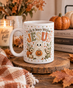 Life is Scary Without Jesus Halloween/ Fall Mug 15oz