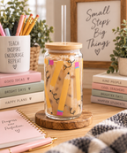 Cute Pencil Glass Tumbler | Teacher Gift | School Tumbler | Student Gift | Back to School Drink-ware Glass, 16oz